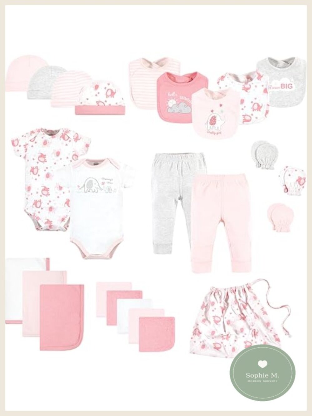 Unisex Baby Layette Gift Cube 25pc Cotton Set Bodysuits Pants Bibs Caps